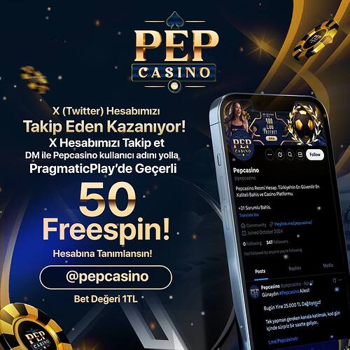 Pepcasino Twitter Takip 50 FS Etkinlik